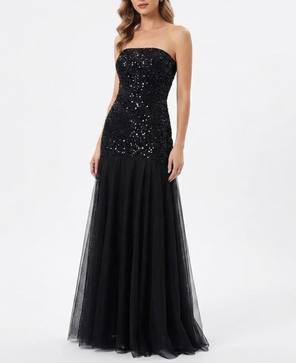 Alexia Admor Tulle Gown Womens Small Black Strapless Sequin Formal Prom Gala